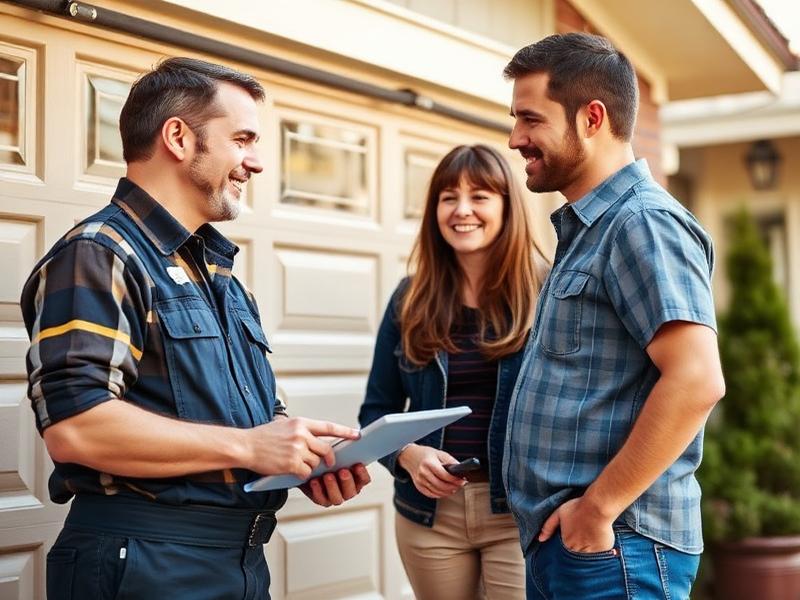 Harwinton Garage Doors technician explaining repair options to homeowners in Connecticut
